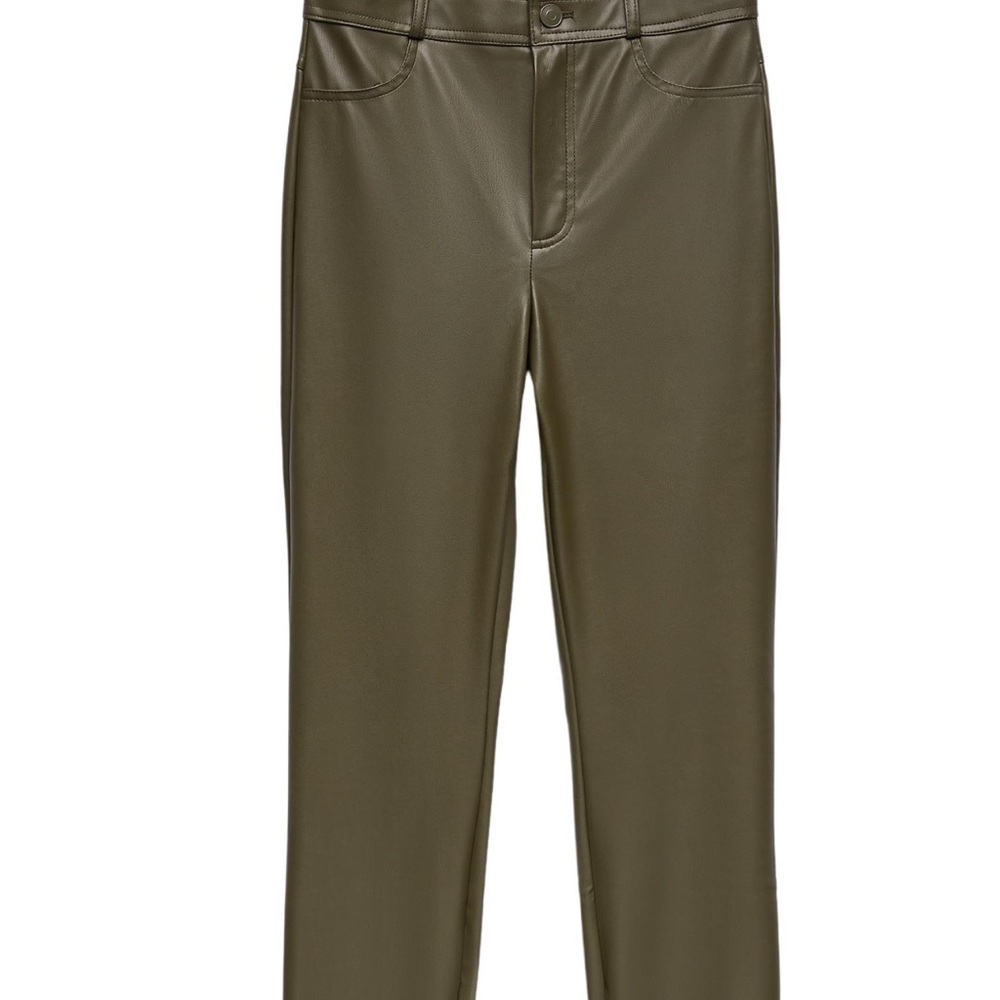Zara Dark Green Faux Leather Trousers